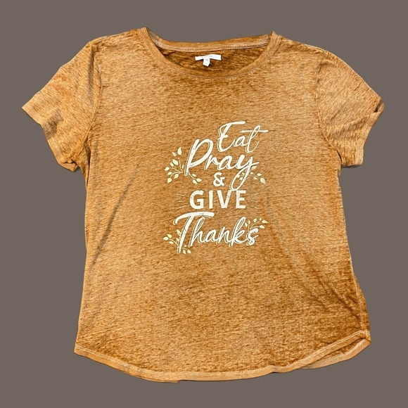 Maurices Brown Eat Pray & Give Thanks Burnout Tee Size Large - Picture 1 of 3
